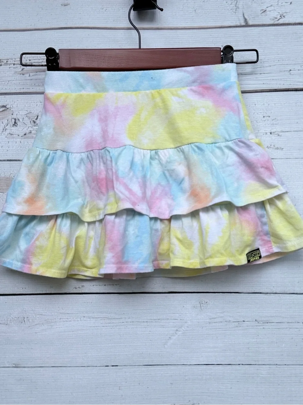 Justice Pastel Tie-Dye Ruffle Skirt - Pink, Yellow, Blue